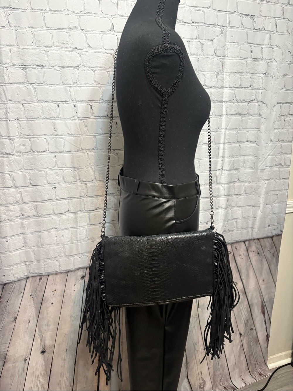 Black Fringe Crossbody Bag - Unbranded
